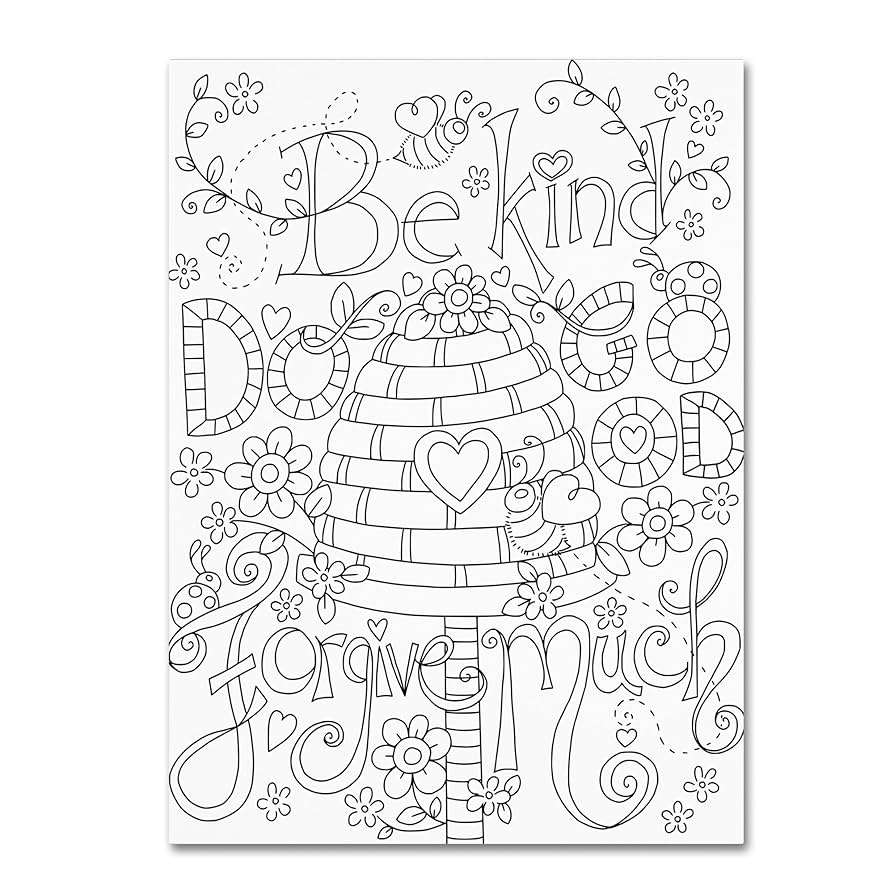 Be Kind Coloring Page by Jennifer Nilsson, 18x24-Inch Canvas